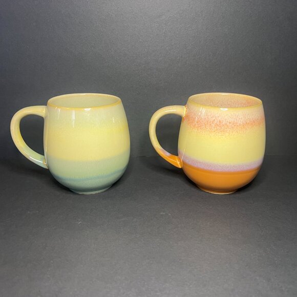 Set of 2 Multi-Color Ombre Style Striped Ceramic Glazed Coffee Mugs Cups 18oz - Picture 5 of 8